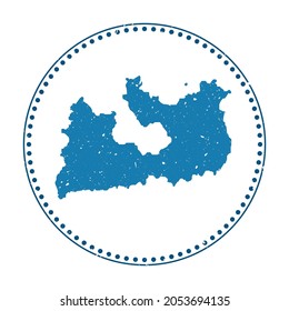 Milos sticker. Travel rubber stamp with map of island, vector illustration. Can be used as insignia, logotype, label, sticker or badge of the Milos.