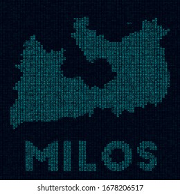 Milos tech map. Island symbol in digital style. Cyber map of Milos with island name. Stylish vector illustration.
