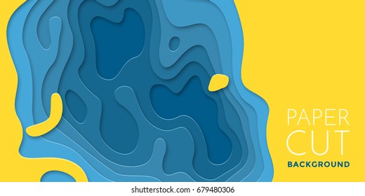 Milti color layers effect 3D papercut banner of gradient paper. Vector background design of horizontal abstract smooth origami shape paper cut, flowing liquid texture or topography concept