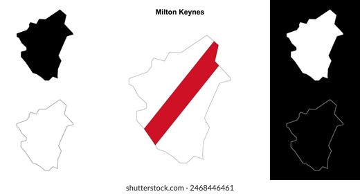 Milton Keynes blank outline map set