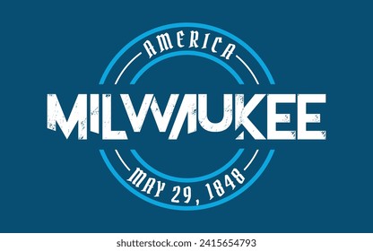 Milwaukee circle badge logo text effect vector. Editable college t-shirt design printable text effect vector	
