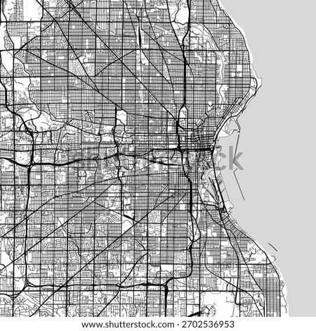 Milwaukee City Map a structured urban grid emerges from subtle linework in this clean and minimal monochrome aesthetic emphasizing the blueprint character of the, emphasizing refined linework.