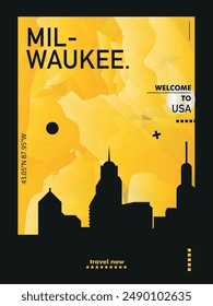 Milwaukee city poster with abstract skyline, horizon, landmark and attraction. USA, Wisconsin state vector illustration layout for vertical brochure, website, flyer, presentation, book cover