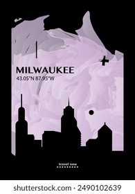 Milwaukee city poster with abstract skyline, horizon, landmark and attraction. USA, Wisconsin state vector illustration layout for vertical brochure, website, flyer, presentation, book cover