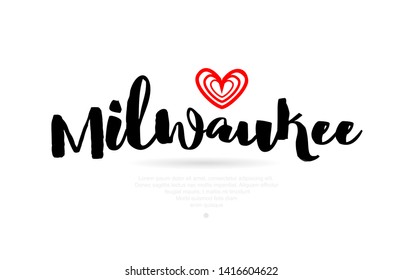 milwaukee city text with red love heart design for typographic icon design suitable for touristic promotion