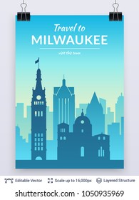 Milwaukee famous city scape. Flat well known silhouettes. Vector illustration easy to edit for flyers, posters or book covers.