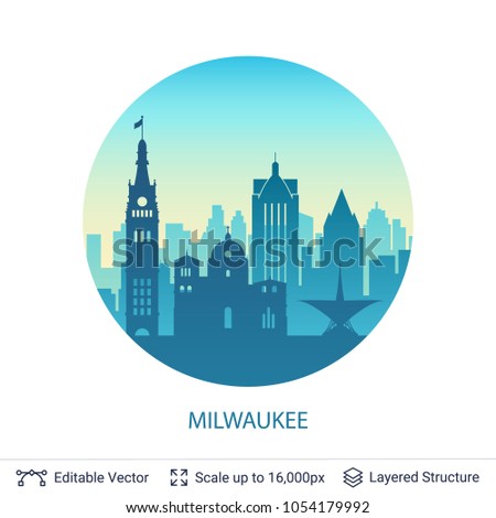 Milwaukee famous city scape. Flat well known silhouettes. Vector illustration easy to edit for flyers, posters or book covers.