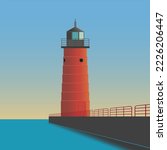 Milwaukee Pierhead Light, located where the Milwaukee River flows out into Lake Michigan, USA