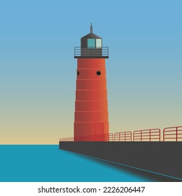 Milwaukee Pierhead Light, located where the Milwaukee River flows out into Lake Michigan, USA