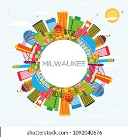 Milwaukee Skyline with Color Buildings, Blue Sky and Copy Space. Vector Illustration. Business Travel and Tourism Concept with Modern Buildings. Milwaukee USA Cityscape with Landmarks.