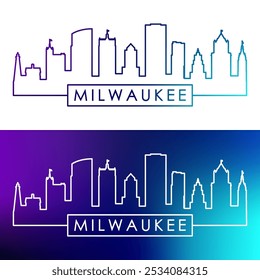 Horizonte de Milwaukee. Estilo lineal colorido. Una sola línea. Archivo de Vector editable.