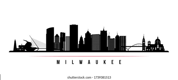 Milwaukee skyline horizontal banner. Black and white silhouette of Milwaukee, Wisconsin. Vector template for your design. 