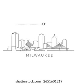 Milwaukee Skyline Line Art with Wisconsin, and USA.