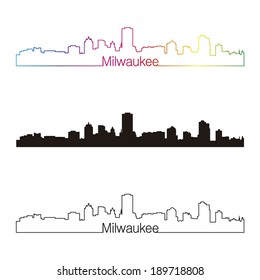 Milwaukee skyline linear style with rainbow in editable vector file