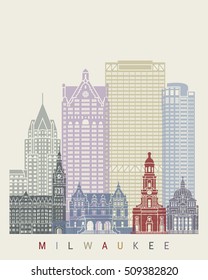 Milwaukee skyline poster in editable vector file