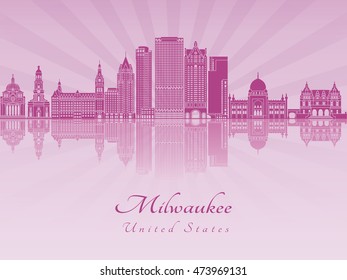 Milwaukee skyline in purple radiant orchid in editable vector file