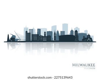 Milwaukee skyline silhouette with reflection. Landscape Milwaukee, Wisconsin. Vector illustration.