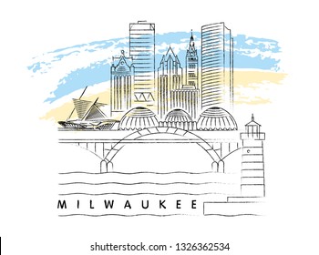 Milwaukee skyline vector illustration and typography design 