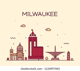 Milwaukee skyline, Wisconsin, USA. Trendy vector illustration, linear style