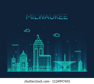 Milwaukee skyline, Wisconsin, USA. Trendy vector illustration, linear style