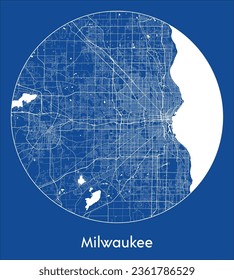 Milwaukee United States North America City Map blue print round Circle vector illustration