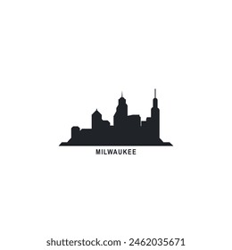 Milwaukee USA city skyline and cityscape logo. Panorama, US Wisconsin black state icon, abstract landmarks, skyscraper, buildings. United States of America isolated graphic, vector flat