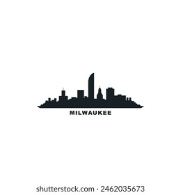 Milwaukee USA city skyline and cityscape logo. Panorama, US Wisconsin black state icon, abstract landmarks, skyscraper, buildings. United States of America isolated graphic, vector flat