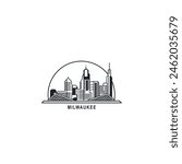 Milwaukee USA United States of America, city skyline logo. Panorama vector flat US Wisconsin state town icon, abstract shapes of landmarks, skyscraper, buildings. Thin line style