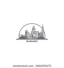 Milwaukee USA United States of America, city skyline logo. Panorama vector flat US Wisconsin state town icon, abstract shapes of landmarks, skyscraper, buildings. Thin line style