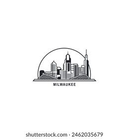 Milwaukee USA United States of America, city skyline logo. Panorama vector flat US Wisconsin state town icon, abstract shapes of landmarks, skyscraper, buildings. Thin line style