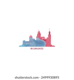 Milwaukee, EE.UU., Wisconsin acuarela del estado paisaje urbano horizonte ciudad panorama Vector plano logotipo moderno, icono. Emblema de los Estados Unidos de América con Lugares famosos y edificios. Gráfico colorido aislado