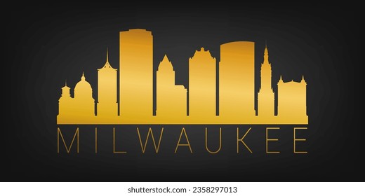 Milwaukee, WI, USA Gold Skyline City Silhouette Vector. Golden Design Luxury Style Icon Symbols. Travel and Tourism Famous Buildings.