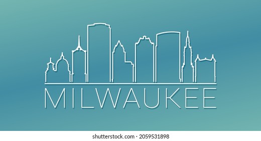 Milwaukee, WI, USA Skyline Linear Design. Flat City Illustration Minimal Clip Art. Background Gradient Travel Vector Icon.