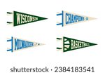 Milwaukee, Wisconsin basketball Pennant Flags Set. Vector Football pendant Icons. University USA Sport flag, isolated