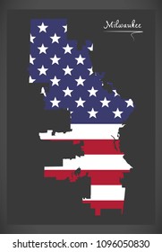 Milwaukee Wisconsin City map with American national flag illustration