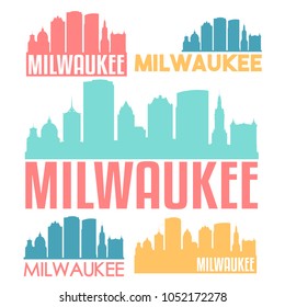 Milwaukee Wisconsin Flat Icon Skyline Vector Silhouette Design Set