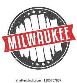 Milwaukee Wisconsin Round Travel Stamp Icon Skyline City Design. Seal Badge illustration Vector.