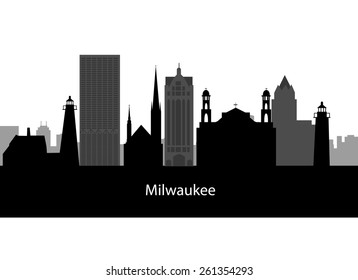 Milwaukee, Wisconsin skyline. Detailed vector silhouette