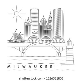 Milwaukee, Wisconsin skyline vector illustration and typography design 