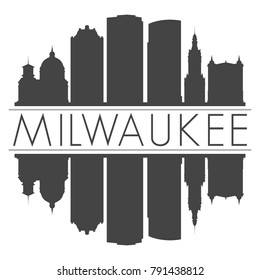 Milwaukee Wisconsin USA Skyline Vector Art Mirror Silhouette Emblematic Buildings