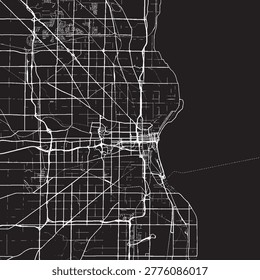Milwaukee Wisconsin Vector Map, Detailed City Street Map Black and White Minimalist Line Art