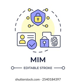 Ícone de conceito de várias cores do MIM. Gerenciamento de identidade móvel. Controle de acesso, privacidade. Ilustração de linha de forma redonda. Ideia abstrata. Design gráfico. Fácil de usar em infográfico, apresentação