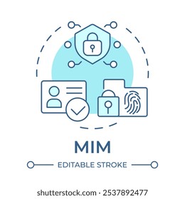 Ícone de conceito azul flexível do MIM. Gerenciamento de identidade móvel. Controle de acesso, privacidade. Ilustração de linha de forma redonda. Ideia abstrata. Design gráfico. Fácil de usar em infográfico, apresentação