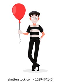 Mime Cartoon Character Holding Red Air Stock Vector (Royalty Free