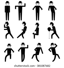 mime doing various gestures and doing performance icon sign symbol vector pictogram