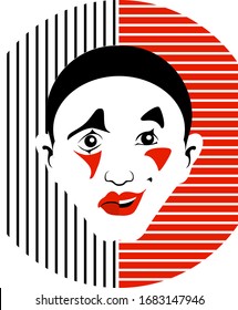 Mime is funny and sad. Theatrical masks. vintage style. Funny cartoon character. Retro cartoon illustration. Vector design. 