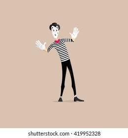 A Mime performing a pantomime behind an invisible wall