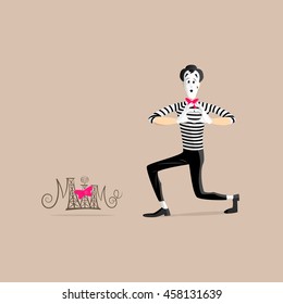 A Mime performing a pantomime called giving the heart away