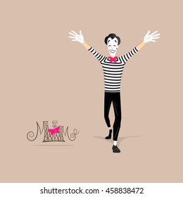 A Mime performing a pantomime called open arms