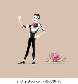 A Mime performing a pantomime called taking a selfie